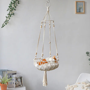 Chic Large Macrame Cat Hammock Swing | Stylish Hanging Cat Bed - petcareville