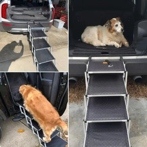 Foldable Aluminum Pet Steps for Car – Portable, Lightweight Dog Stair Ramp with Soft Padding, Adjustable Tread - petcareville