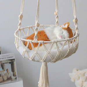 Chic Large Macrame Cat Hammock Swing | Stylish Hanging Cat Bed - petcareville