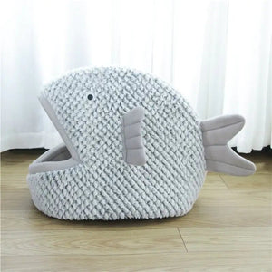 Fish-Shaped Pet Bed for Cats & Small Dogs — Semi-Enclosed Cozy Nest with Soft Korean Velvet, Washable