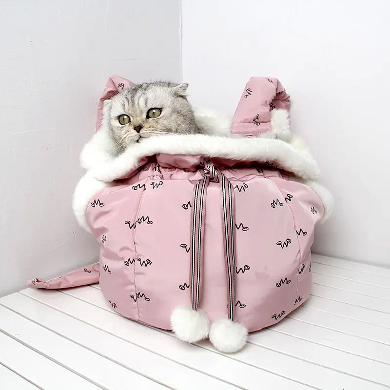 Cozy Pet Winter Carrier Backpack – Plush Flannel Travel Bag for Small Dogs & Cats, Warm & Lightweight - petcareville