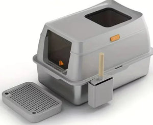 Stainless Steel Cat Litter Box — Deluxe Fully Enclosed, Rust-Free, Odor Control, Pedal Operation, Large 620×420×190mm - petcareville