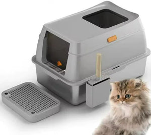 Stainless Steel Cat Litter Box — Deluxe Fully Enclosed, Rust-Free, Odor Control, Pedal Operation, Large 620×420×190mm - petcareville