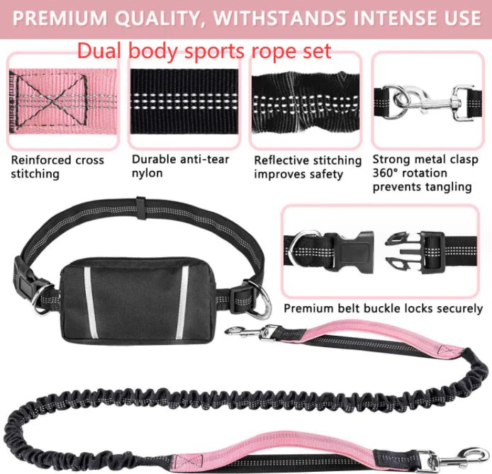 Pet Dynamic Running Gear Set — Adjustable Dual Body Traction Rope, Reflective, Anti-Tear Nylon, Multiple Colors - petcareville