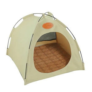 Pet Tent Cave for Cats and Dogs - Indoor/Outdoor Portable Canvas Shelter with Cushion