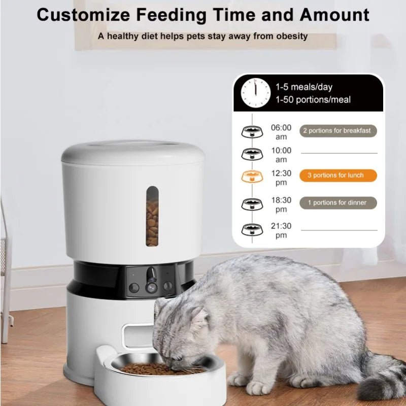 SmartServe 5L Automatic Cat Feeder with 1080P HD Camera & Two-Way Audio – App Control, Dog & Cat Food Dispenser - petcareville