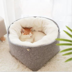 Snug Haven Pet Bed for Cats & Small Dogs — Plush Felt and Short Plush Cozy Nest, Sizes S & M - petcareville